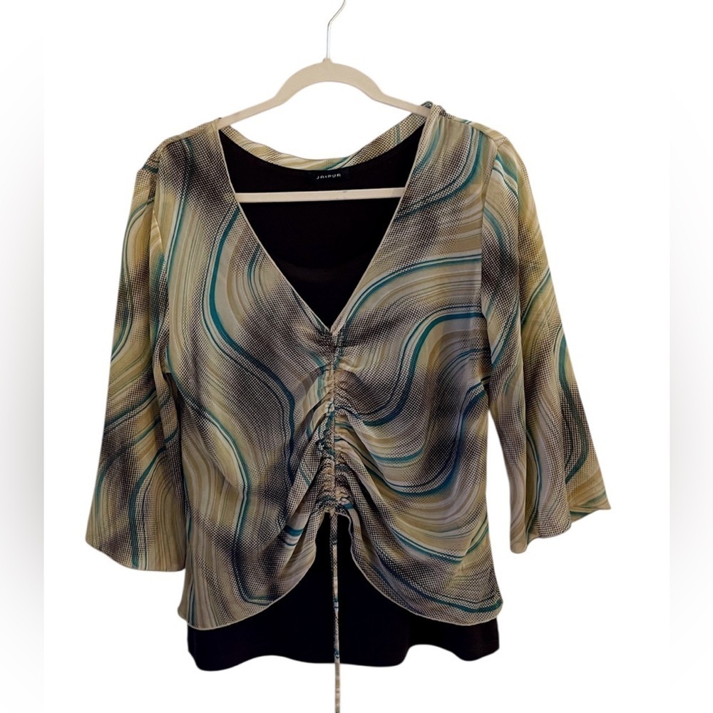Y2K Jaipur Bohi Swirl Patterned Blouse with Ruched Detail Fairy Fall Indie
